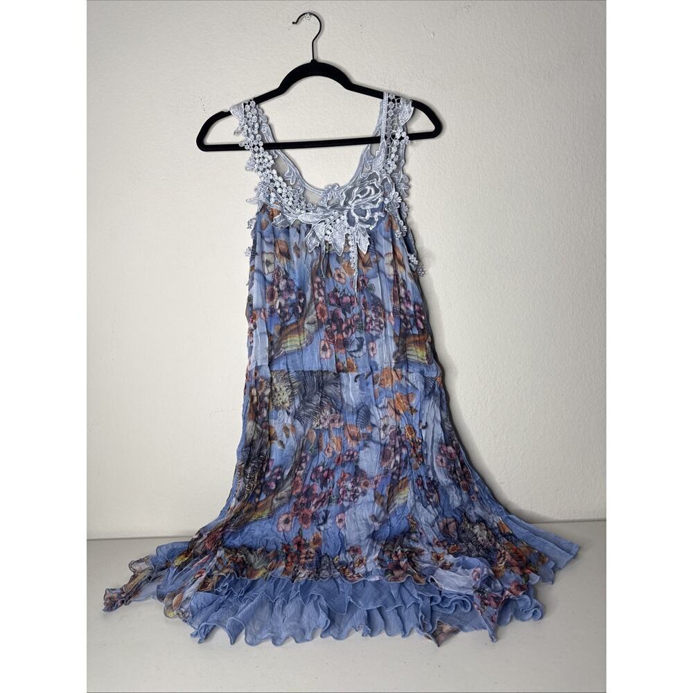 Pretty Angel Vtg Y2K Silk Mesh Fairy Ethereal Mini Dress Tunic Top Purple Blue M - Picture 3 of 9